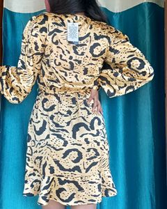 Heavy Satin Animal Print Wrap Style Dress