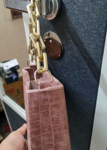 Chic Croc Embossed Handbag with Gold Chain