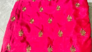 Pink Embroidery Saree with Navy blue border