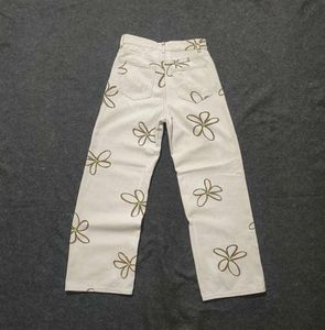 SHEIN Y2K Floral Outline Wide Leg Jeans (Beige)