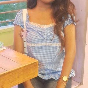 Coquette Blue Gingham Babydoll Top