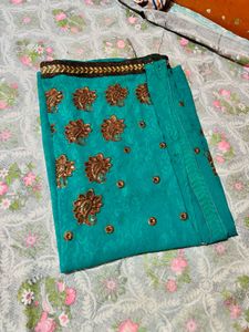 Stunning Emerald Green Saree  Embellishme