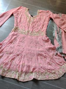 Pink Embroidere hand work bridal lehenga