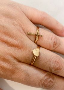 Gold-Tone Heart and Cross Rings Adjustable