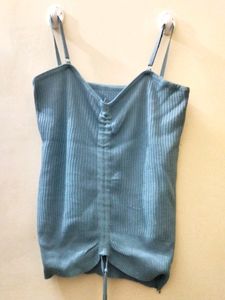 Light Blue Strappy Ribbed Tank Top
