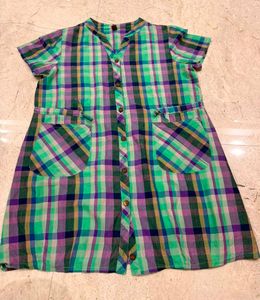 Colorful Plaid Button-Up Dress