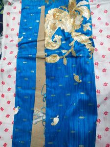 Vibrant Blue Saree with Gold Embroidery