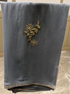 Elegant Grey Saree with Gold Embroidery