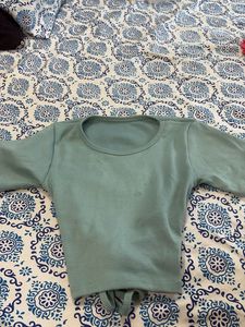Korean Mint Green Ribbed Crop Top