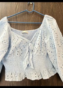 Blue Eyelet Cropped Top