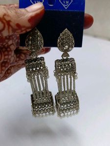 Oxidized Silver Jhumka Earrings