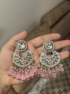 emerald pink Kundan earrings