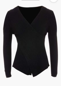 Stylish Black Wrap Knit Top