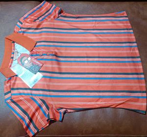 Dressberry Women Orange Striped Collar Tshirt