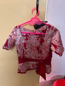 Red & Silver Floral Top