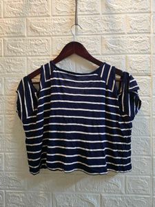 Navy Striped Cold Shoulder Top