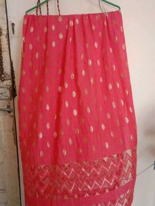Elegant Pink Dupatta with Golden Polka Dots