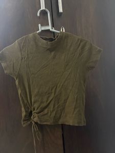Olive Green Ruched T-Shirt