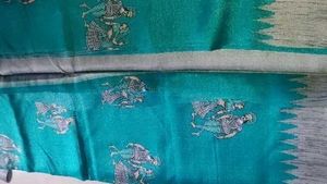 Women Khadi Silk Designer Saree Blue And Grey