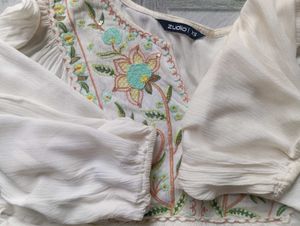 Off-White Embroidered Kurta Top