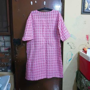 Pink Floral Print Kurta with White Lace (2 kurti)
