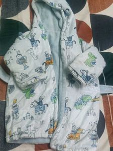 Cute Baby Robe with Knight and Dragon Print