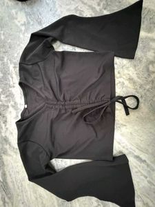 Chic Black Ruched V-Neck Top