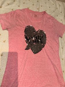 Pink Sequin Heart T-Shirt