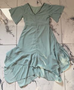 Asymmetrical Flowy Mint blue Ruffle Gown