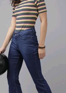 ROADSTERS Women's Flared Blue Denim Jeans
