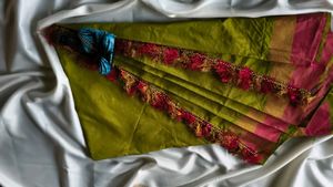 Beautiful Olive Green Saree with Tassels