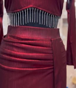 Party wear Maroon Embellished Crop Top &amp; Skirt Set