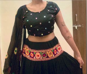 Black Embroidered Chaniya Choli Set