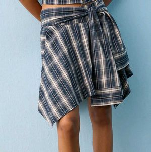 Plaid Tie-Front Mini Skirt