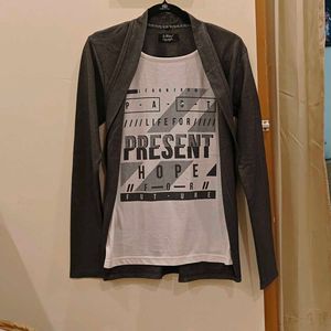 Layered Full Sleeve T-Shirt | White & Grey