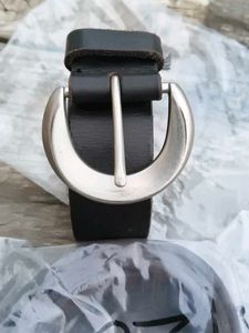 Classic Black Leather Belt with Silver Buckle