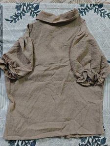 Chic Brown Textured Button-Up Blouse