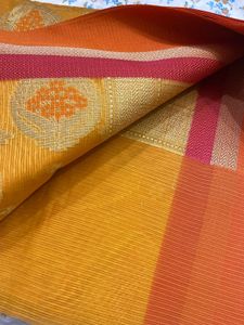 Mustard Gold &amp; Magenta Saree | Woven Floral
