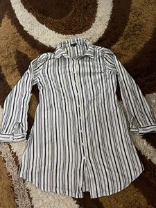 Striped Button-Down Tunic Shirt
