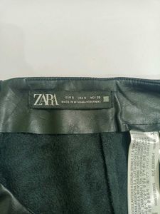 Zara Small Black Faux Leather Slit Long Skirt