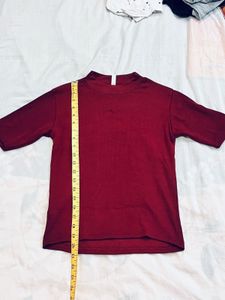 Maroon Mock Neck T-Shirt