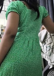 Green Ditsy Floral Puff Sleeve Dress