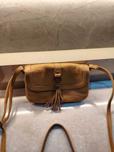 Tan Leather Crossbody Bag with Tassel