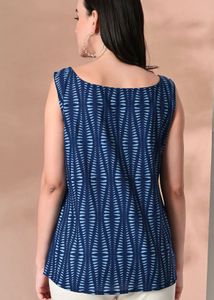 Blue Printed Sleeveless Kurta