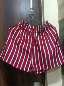 Maroon &amp; White Striped Shorts