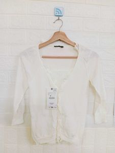 White Lace Trim Cardigan