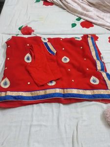 beautiful party wear red saree with blouse