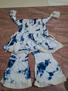 Blue Tie-Dye Kurta Set with Palazzo Pants