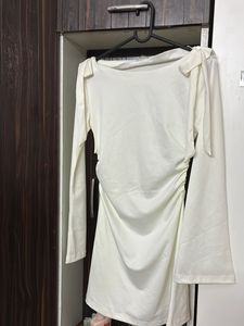 Chic White Ruched Dress