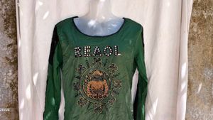 20164. Embellished Green Long Sleeve Top